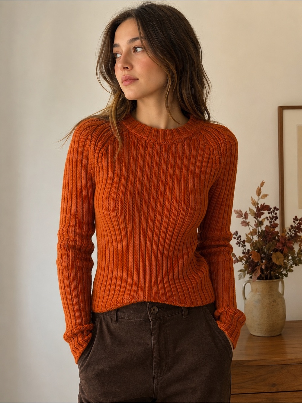 JW Anderson x Uniqlo Kids Rib Knit Wool Blend Sweater Size 13 Orange